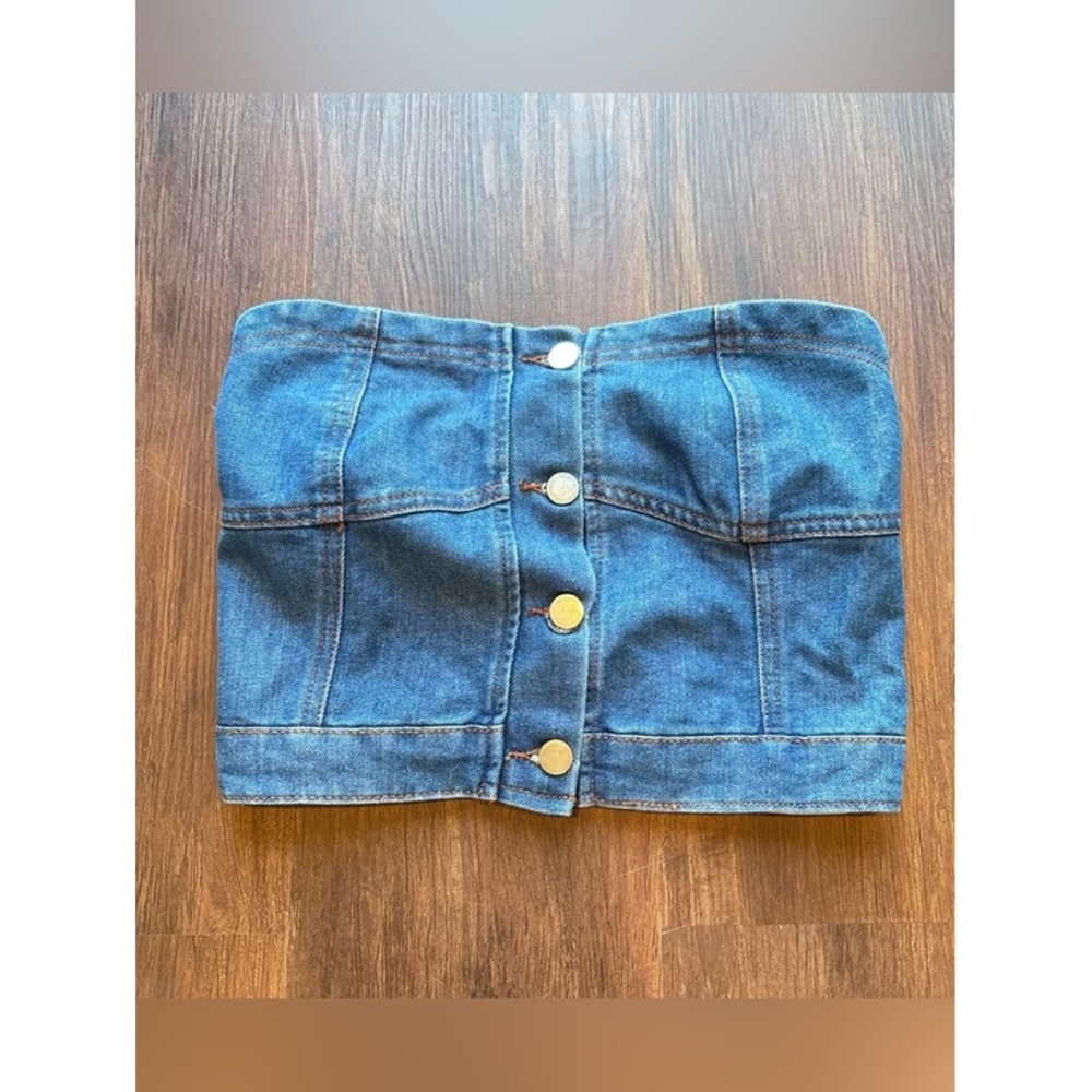 Y2K Indie Sleaze‎ Button Front Denim Corset Tube Crop Top Bustier Western Baddie